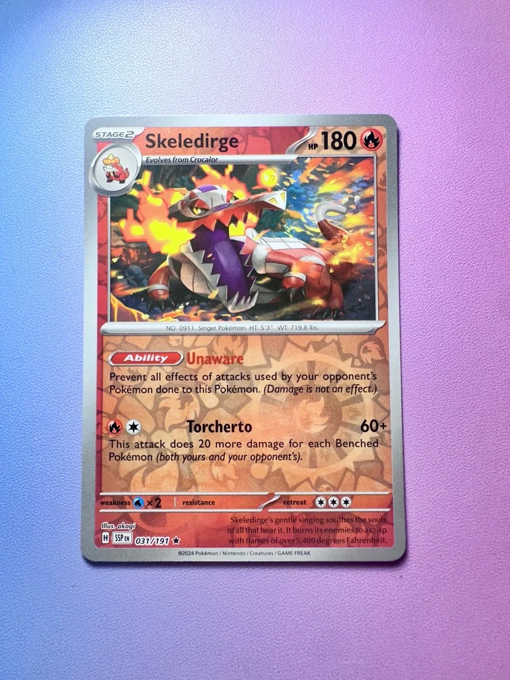 skeledirge [reverse holo] - 031/191 (rare) — pokémon: surging sparks